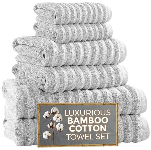 Towelogy® Luxury Towel Bale Set | Premium Blend of 60% Bamboo and 40% Cotton | 1x Bath Sheet, 1x Bath Towel, 2x Hand Towels, 2x Face Cloths | Super Soft and Quick Dry Bathroom Towels (Silver)