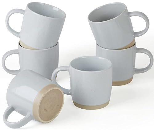 Richmount Milkyway Coffee Mugs Set of 6, 12oz/340ml Stoneware Tea Cups with Large Handle for Latte/Cappuccino/Milk/Cocoa/Tea, Microwave & Dishwasher Safe, Light Gray