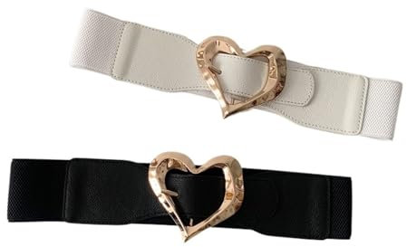 Kummerbund für Herren Breite Kummerbunde for Frauen, elastisch, solide Bündchen, Lady Rock, schwarz, großes goldenes Herz, Dornschließe, Gürtel, Taillendichtungen, Party(Black color)