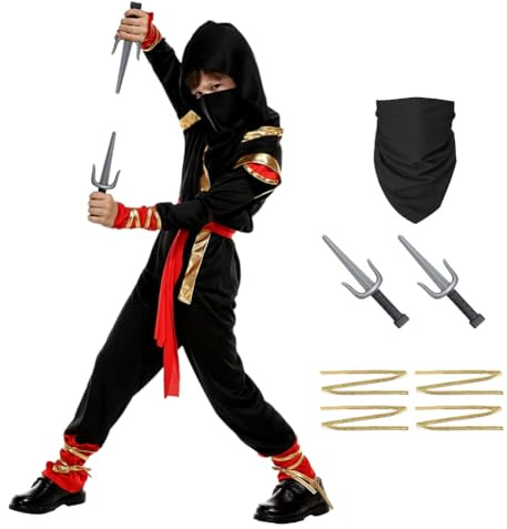DiULi Complet Ninja Enfant avec Accessoires Complets - Déguisement Ninja pour Enfants Confortable & Sécuritaire pour Fête d'halloween, Anniversaire et Jeu de Rôle Fête de Noël Carnaval