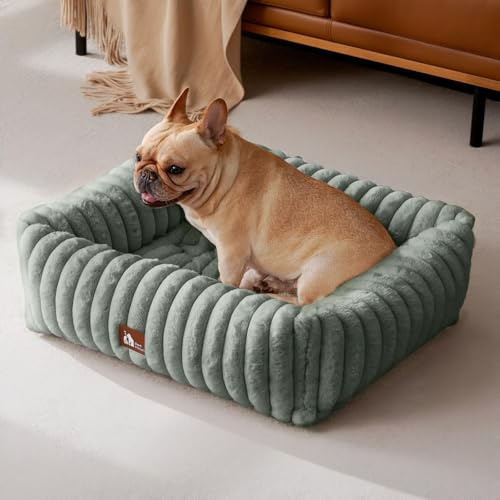 Upvilla Luxus Hundebett, Hundesofa, waschbarer Hundekorb, M Dunkelgrau | Superweiches Kaninchen-Kunstfell-Bezug, dick aufgefüllte Stützpolsterung, integrierter Tragegriff, Kleintierbett, Katzenbett