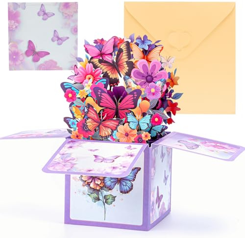 3d Geburtstagskarte Frau, Schmetterling Geburtstagskarte Pop Up Karte Geburtstag Blumen mit Umschlag, Geburtstagskarten für Frauen, Mutter, MäDchen, Muttertag, Jahrestag, Dankeschön Karte (Colorful)