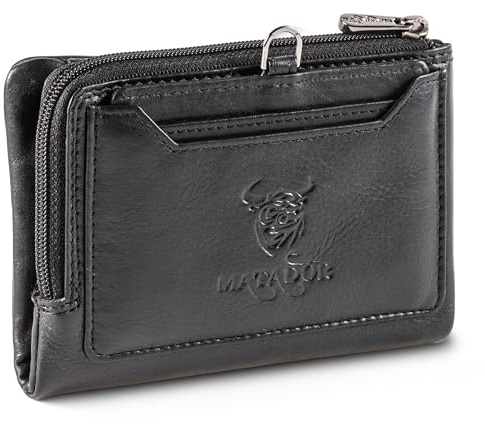 MATADOR Puebla Portefeuille en cuir pour femme de taille moyenne avec élégant emballage cadeau | Portefeuille RFID au format portrait | Porte-monnaie, Nappa noir., PUEBLA MINI, Minimaliste