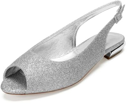 Scarpe da Sposa Bridal Donne Slingback Flats Sandali Bridal Appartamenti per Le Donne Casual Dress Slip on Scarpe 1.8Cm,Argento,43 EU
