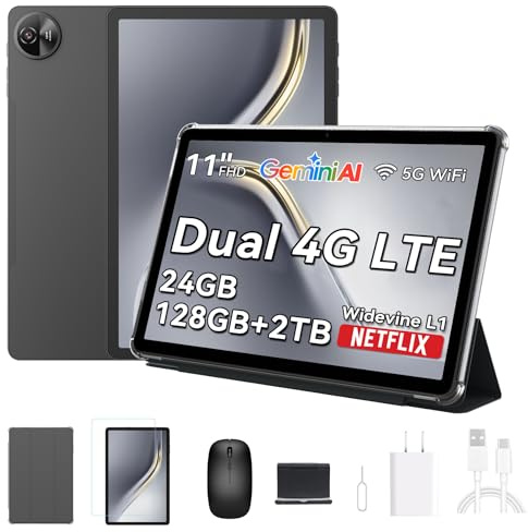 Tablet 11 Inch, 4G LTE, Android Tablets with Sim Card Slot, 24GB+128GB,Grey | 2TB Expand, 5GHz WiFi, Dual Slots, Octa-Core, 7700mAh, 13MP, L1, Bluetooth 5.0, Face ID, Suitable For Family and Gifts