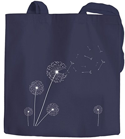 Autiga Jutebeutel Pusteblume Dandelion Baumwolltasche Stoffbeutel Einkaufstasche navy 2 lange Henkel