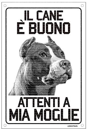 Lovelytiles Pitbull Il Cane è Buono attenti a mia Moglie Targa in Metallo (15X20)