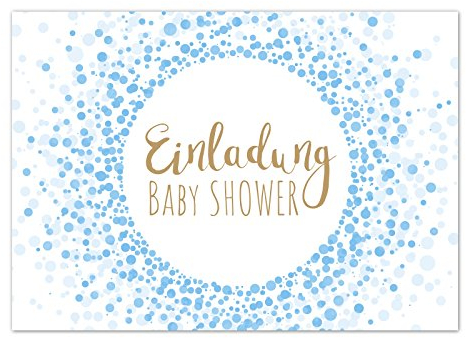 8 x Einladung Baby Shower Party/Einladungskarten mit Umschlag im Set/Motiv: Moderner Look, blau Junge/Babyparty Karte/Postkarte /