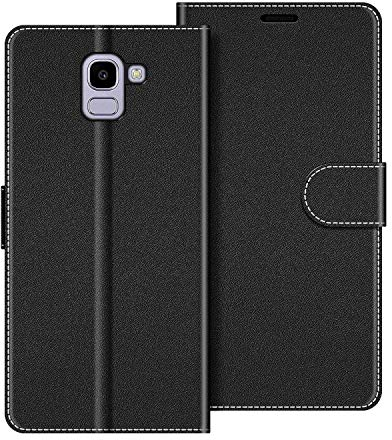 COODIO Coque en Cuir pour Samsung Galaxy J6 2018, Étui Housse Pochette Fonction Stand pour Samsung Galaxy J6 2018, Noir