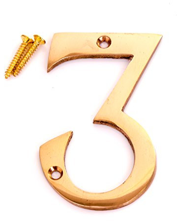 3 Solid Brass House Number 3 Front Door Building Porch Gate Address Three