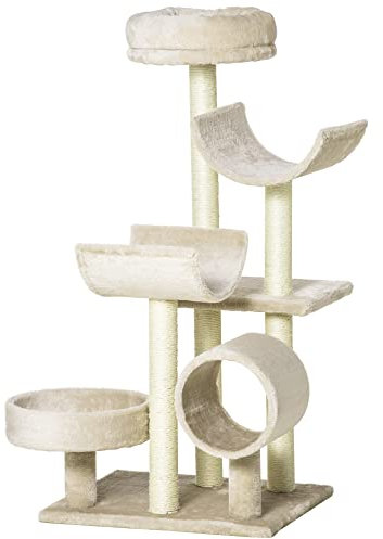 PawHut Rascador para Gatos Árbol Rascador Grande Plataformas Tubo de Juego Bola de Juego 50x40x105cm