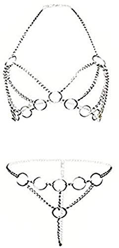 cjixnji Women Sexy Lingerie,Ladies Bodysuit Sexy Underwear Sets,Open Cup Perspective Harness Iron Chain Temptation Sleepwear Tassel Babydoll Pajamas (Style-B)