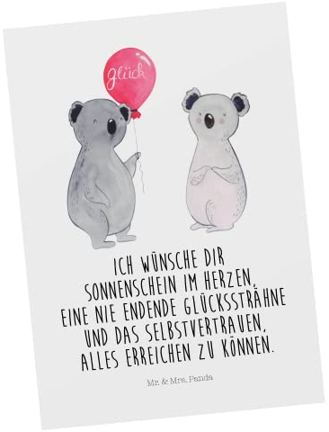 Mr. & Mrs. Panda Postkarte Koala Luftballon - Geschenk, Geburtstagskarte, Ansichtskarten, Geburtstag, Koalabär, Party, Ansichtskarte, Einladung
