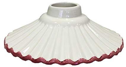 Keyhomestore│ Paralume in ceramica bianco lucido con bordo rosa Ø20 cm Stile vintage ondulato, Ricambio per lampadari sospesi rustici o shabby chic, ideale per Cucina e Salotto.