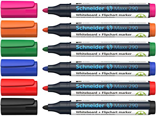 Schneider Maxx 290 Marker (für Whiteboards und Flipcharts, Rundspitze 2-3 mm Strichstärke, rückstandsfrei trocken abwischbar, hohe Qualität, kräftig und farbintensiv) 5 Boxen mit je 6 Farben