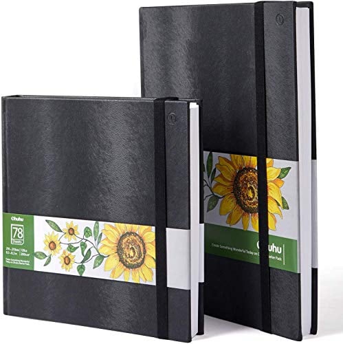 Ohuhu 2er-Set Skizzenbücher - A4 + 21x21 cm Quadrat, 200 g/m² säurefreies Papier, je 156 Seiten, Hardcover mit PU-Einband für Alkoholmarker, Aquarell & Illustration