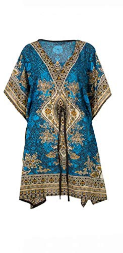Kaftan Kurzer Orientalischer Stil Tunika Boubou Afrikanisches Kleid Kurse Sommer Kaftan Djellaba Damen Boheme Tunika Strand Beachwear Oversize Tunika Kaftan, türkis, One size
