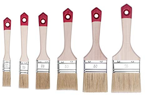 HARDY WORKING TOOLS Set de pinceaux Plats de 6 pièces, 1 pièce – 20, 25, 35, 50, 60, 75 mm de Largeur, pinceaux à Peinture Set avec Manche en Bois, pinceaux Vernis Série *40*, 6PCS, A0284-060100