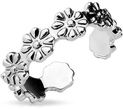 Paula & Fritz® Ring Damen Verstellbar geprägte Blumen Silber 316L Chirurgenstahl Zehenring Mittelring Partnerring Freundschaftsring Offen Einstellbarer-Ring