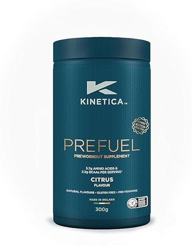 Kinetica Sports Prefuel Pre Workout- Zitrus | 5.7g Aminosäurenmischung, 2.2g BCAA & 92mg Koffein/Portion, 30 Portionen/300g | Mit wichtigen Vitaminen & Mineralien | Unterstützt Leistung & Energie