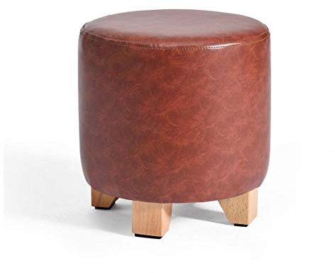NMDCDH Holz Handgefertigte Sitz Fußhocker ， Fußstütze Ottoman Pouffe Round Makeup Couchtisch Stuhl Fußhocker Mit Ledersofa Hocker (Farbe: Braun)