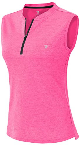 YSENTO Damen Sport T-Shirt Ärmelloses Golf Poloshirt Schnell Trocken Laufshirt Yoga Gym Oberteile Tank Top(Rose rot,XL)