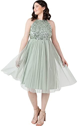 Maya Deluxe Damen Maya Deluxe Green Lily Embellished Halter Neck Midi Bridesmaid Dress, Green Lily, 40 EU