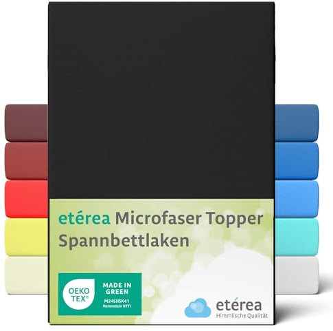 etérea Jersey Topper Spannbettlaken 90x200-100x200 cm Schwarz für 5-10 cm Steghöhe 100% Microfaser - Oekotex Spannbetttuch Matratzen Bett Bezug - Bettlaken 90x200cm - 100x200cm Black