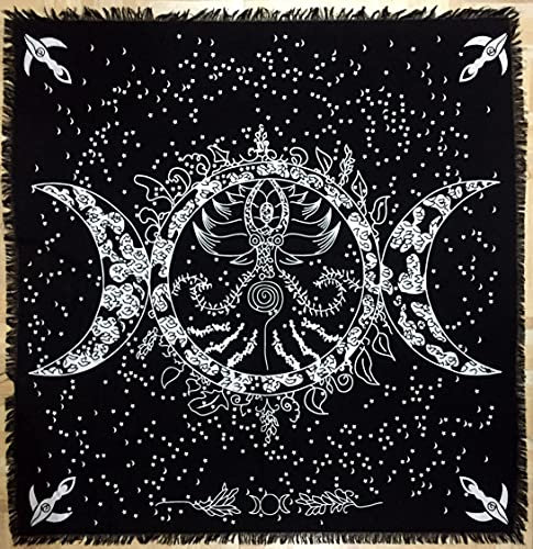 Indian Consigners Dreifache Mondgöttin Altar Tuch Hexerei Hexerei Tischdecke Ändern Heilig Tischtuch Spirituell Buchstabieren18(Triple Moon Goddess Silber Gold Silber)