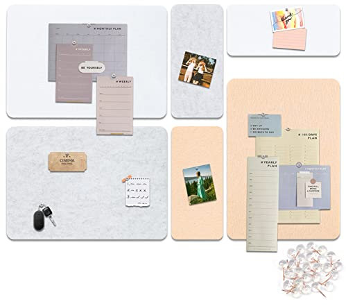 Uoisaiko Felt Pin Board for Office Home, 6 Pack Self Adhesive Notice Board with 25 Pins, DIY Decorative Board Tiles for Memos Photos Display, 34cm x 24cm