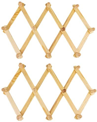 GREY LOOK Natural Wood Wall Mounted Expandable Accordion Peg Coat Rack Hanger Hat Closet Hook Expanding Fold Door Wooden Hanger 10 Hooks 2 Set