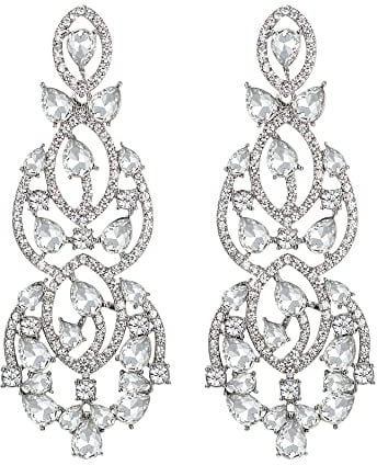 EVER FAITH Boucles d'oreilles Femme Mariage Multi Gouttes d'eau Cristal Nuptiale Clair Ton d'argent