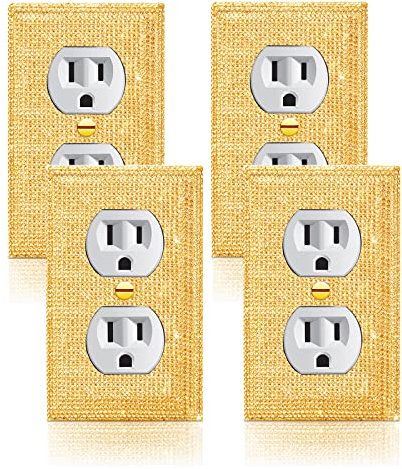 4 Pcs Silver Shiny Silver Golden Rhinestones Wall Plate Single Toggle Light Switch Cover Decorative Electric Outlets Durable Socket Outlet Cover