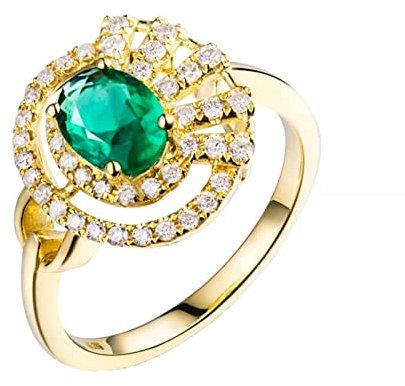 AMDXD Verlobungsring 925 Sterling Silber, Oval Labor Erstellt Smaragd 0.7ct mit Zirkonia 0.31ct Solitär Damen Ring Hochzeitsring Echter Schmuck, Gr.63 (20.1)