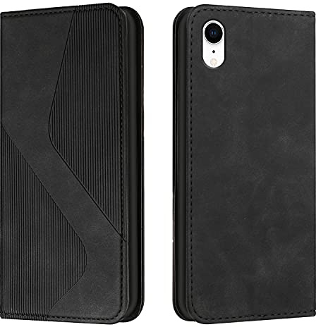 Mo-Somnus Kompatibel mit iPhone XR Hülle, Magnet PU Leder Flip Wallet Case Tasche Handyhülle, Stoßfeste Schutzhülle iPhone XR (6,1 Zoll) Brieftasche Klapphülle mit [Kartenfächer] (Schwarz)
