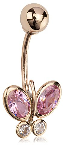 NKlaus Bauchnabelpiercing Schmetterling 9,5mm 333 Gelb Gold 8 Karat Banane Zikonia Pink 8290
