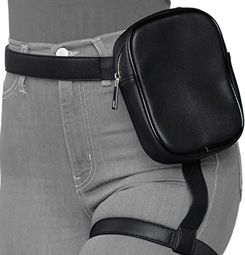 Oberschenkelgeschirr, Beintasche, Bauchtasche für Damen, Leder, Hüfttasche für Outdoor, Wandern, Radfahren, Reiten, Schwarz , Stilvolle Beintasche