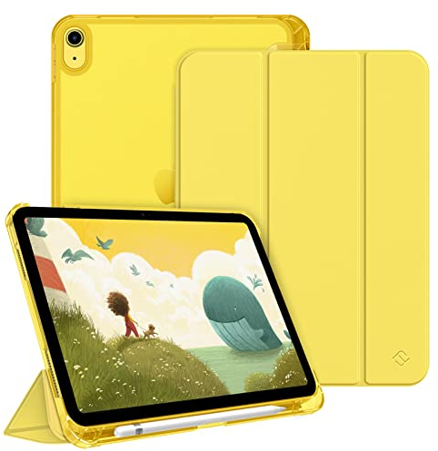 FINTIE Custodia per iPad (A16) 11ª Generazione 11 (2025)/iPad 10ª Generazione 10.9 (2022) con Portapenne - Sottile Leggero Opaca Trasparente Posteriore Cover con Auto Sveglia/Sonno, Giallo