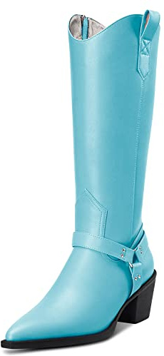 Aachcol Donna Western Cowboy Stivali Metà polpaccio Pull-Up a Punta Chunky Blocco Medio Tacco Heel Dress Scarpe Scamosciato Cerniera Shopping 6.5 CM