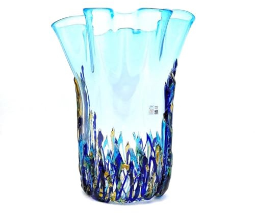 YourMurano - Jarrón decorativo de cristal de Murano, hecho a mano en Italia, jarrón moderno color turquesa