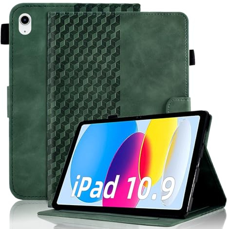 Vkooer Coque pour iPad (A16) 11th/10th Generation (11/10.9 inch, 2025/2022) Housse de Protection Cuir PU Etui Flip Cover Poche Case avec Support pour Tablette iPad 10,9 Pouces, Vert foncé