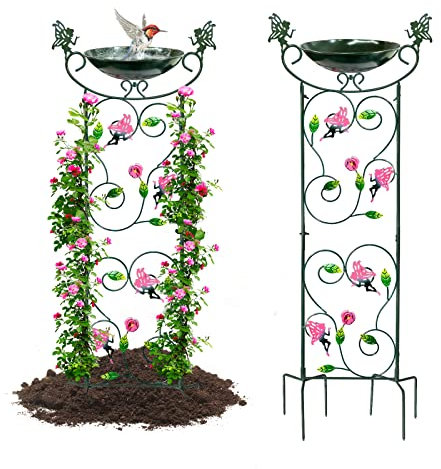 HONGLAND Vasche per uccelli a traliccio per esterni, altezza 100 cm, traliccio per piante da giardino, decorazione vintage, ciotola per uccelli può essere accoppiata pompa a fontana solare,