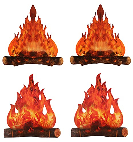 4 Pieces 3D Dekorative Pappe Lagerfeuer Herzstück, Künstliches Feuer, Lagerfeuer Herzstück, Pappe Lagerfeuer, für Lagerfeuer Dekoration, Camping Dekoration, Schießrequisiten