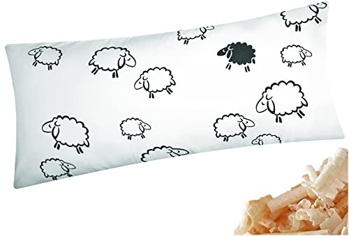 Zirbenkissen 40x80cm Gefüllt mit Zirben - Schafe Weiß (Zirbe-99-2-40x80) | Kissen mit Zirbenflocken Zirbenspäne, mit Reißverschluss, Lämmer
