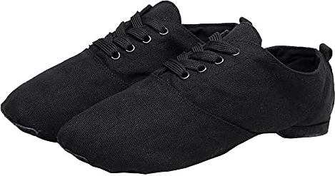 Jazzschuhe Damen Schwarz,Herren-Jazz-Schuh,Leinwand mit Ledersohle professionelle Jazzstiefe Tanzschuhe Fußlänge messen und Größe wählen(Schwarz,37)