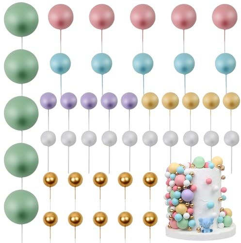 LARDUX 45 PCS Ball Cake Toppers - Boho Baking Cake Decorations DIY Mini Balloon Cupcake Insert for Unicorn Macaron Birthday Party Baby Shower Christmas -Rainbow