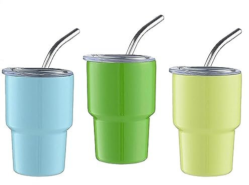 MINIDAHL Confezione da 3 Bicchierini Mini Tumbler, Bicchierini da Shot A Doppia Parete con Cannuccia e Coperchio, 2 Oz (B)
