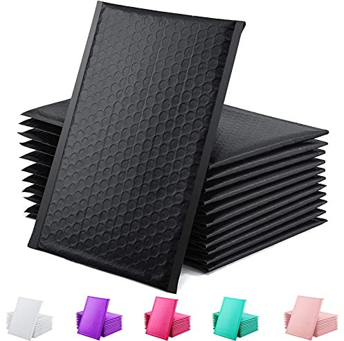 Luftpolster-Versandtaschen, Metallfolie, wasserdicht, selbstklebend, goldfarben, silberfarben, schwarz oder rosa, 100 Stück (Schwarz, 140 x 175 mm)