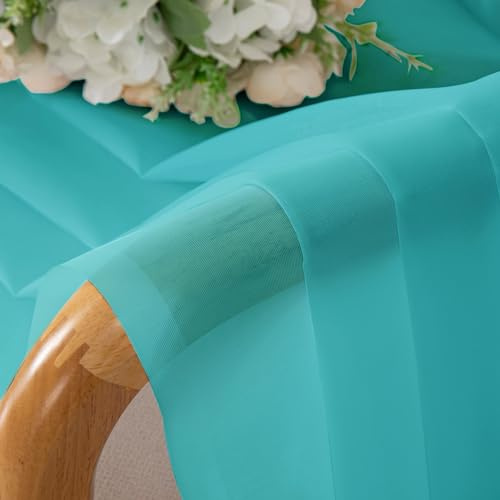 Chyhomenyc Transparente Vorhänge, 114 cm lang, 2 Paneele, lichtfilternde Stangentasche, Voile, Kurze Vorhänge für Wohnzimmer, Schlafzimmer, kleine Fenster, 106 x 114 cm (B x L), Türkis