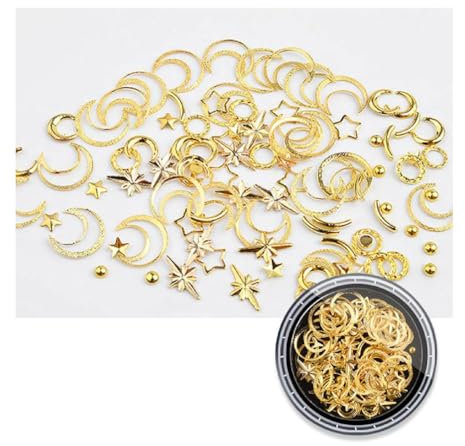 Metal Rivet Nail Charms Star Moon Nail Art Charms Manicure Accessories Nail Rhinestone Charms DIY Nail Supplies Nail Art Rhinestone Charms Star Moon Nail Charms for Women Nail Art Decoration